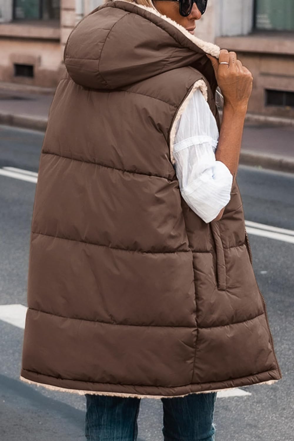 Kayleigh – Long Hooded Puffer Vest for Women