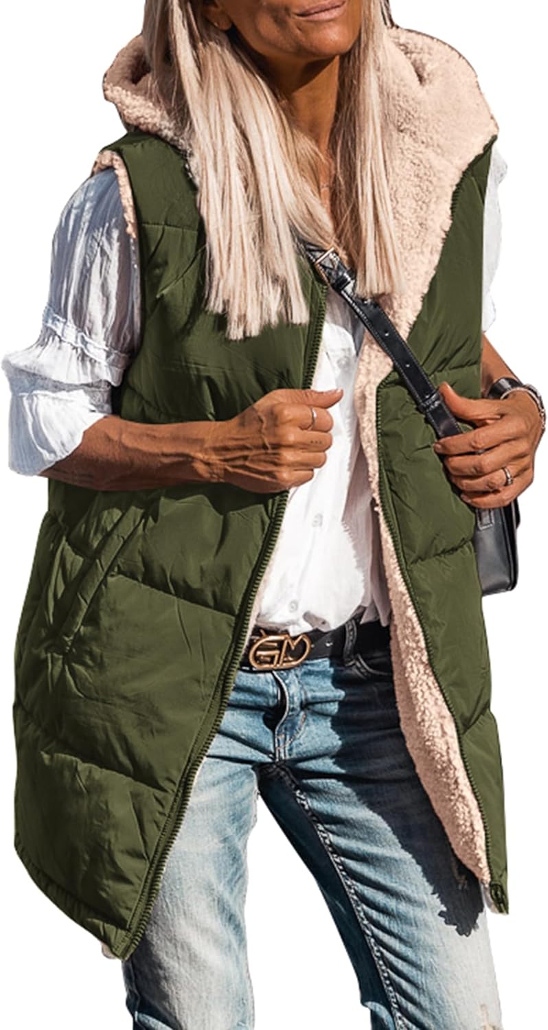 Kayleigh – Long Hooded Puffer Vest for Women
