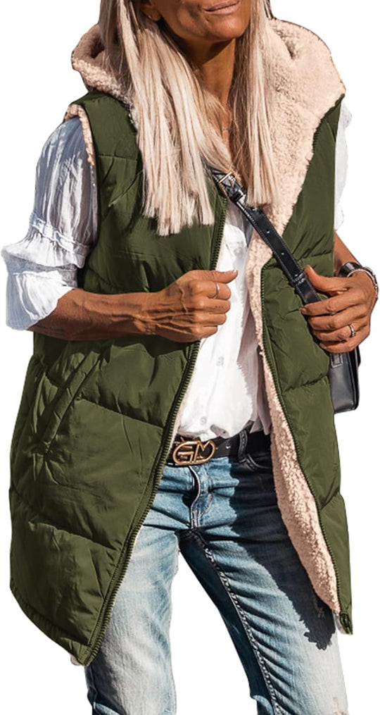 Kayleigh – Long Hooded Puffer Vest for Women
