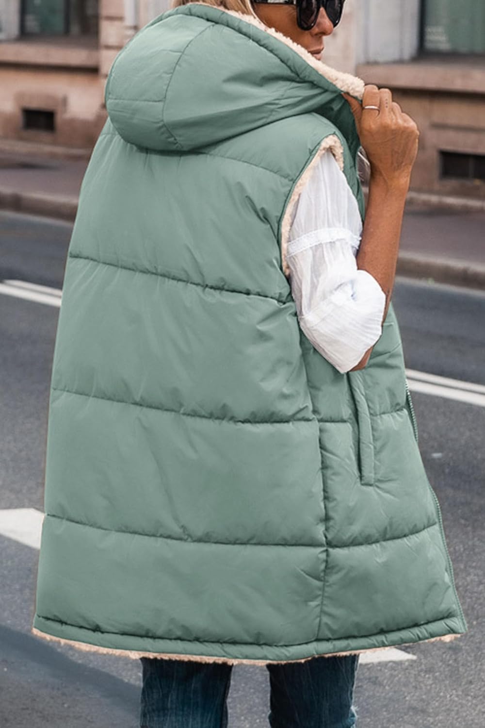 Kayleigh – Long Hooded Puffer Vest for Women