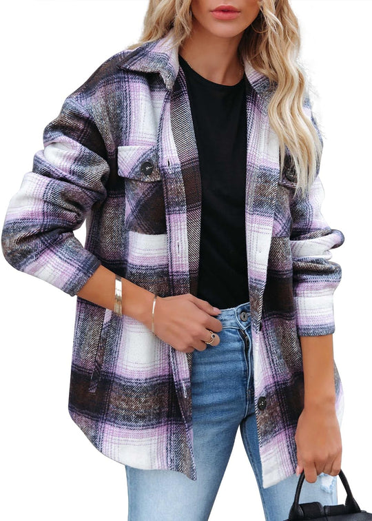 Izzie – Oversized Plaid Button-Up Shacket for Women
