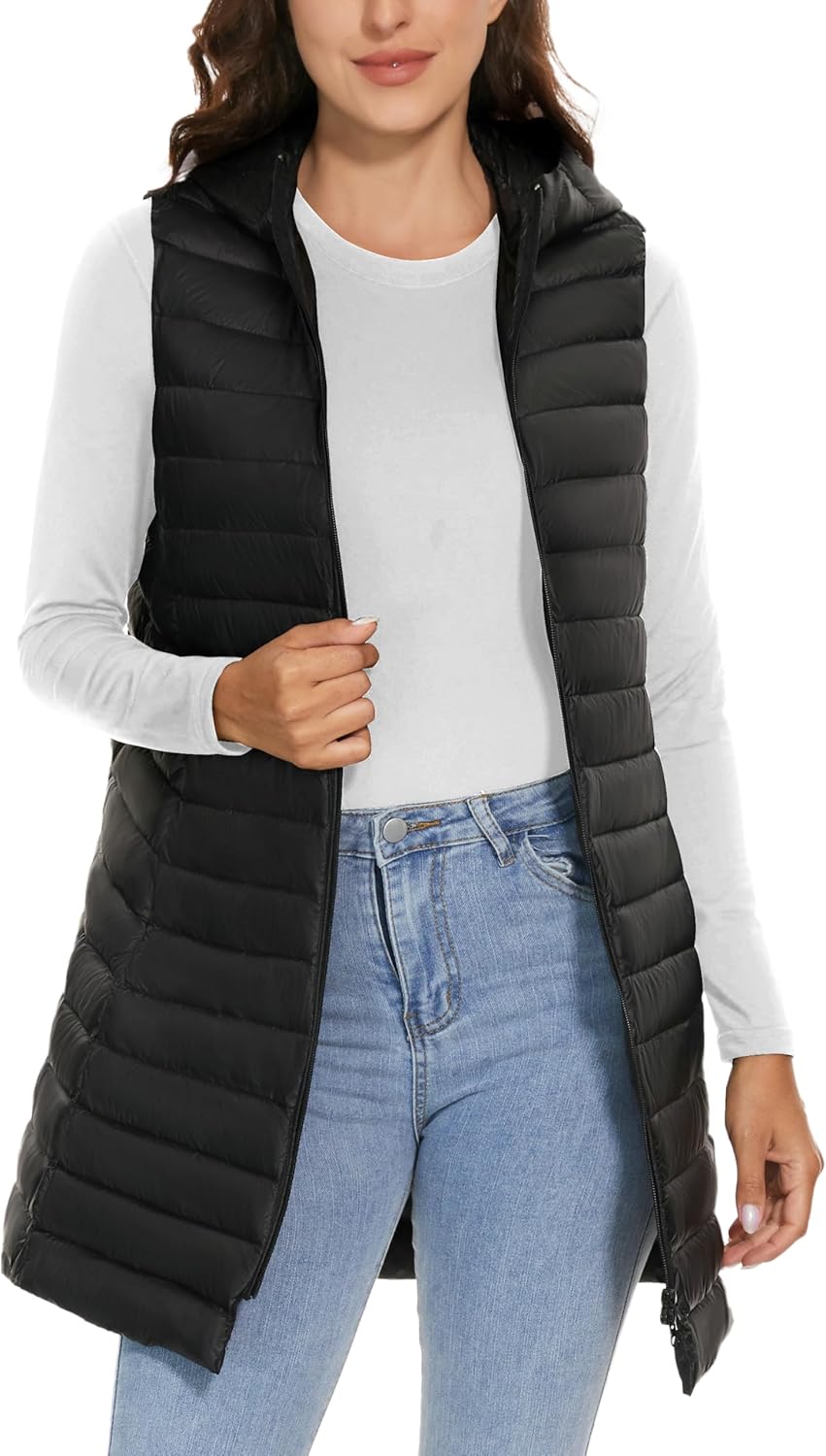 Jaimee – Long Hooded Down Puffer Vest for Women