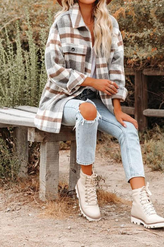 Izzie – Oversized Plaid Button-Up Shacket for Women