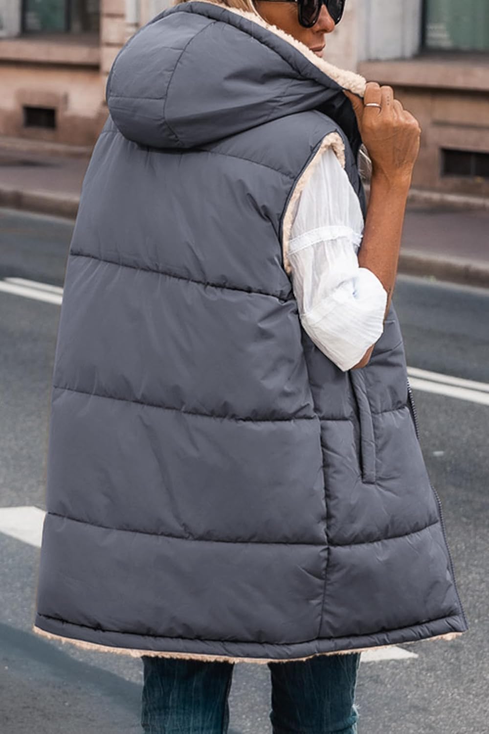 Kayleigh – Long Hooded Puffer Vest for Women