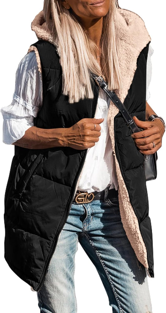 Kayleigh – Long Hooded Puffer Vest for Women
