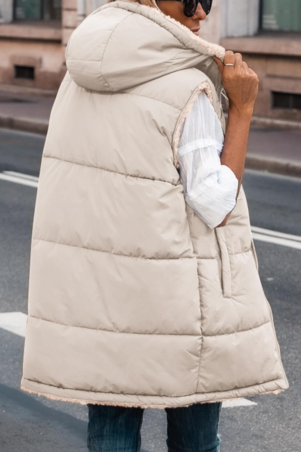 Kayleigh – Long Hooded Puffer Vest for Women