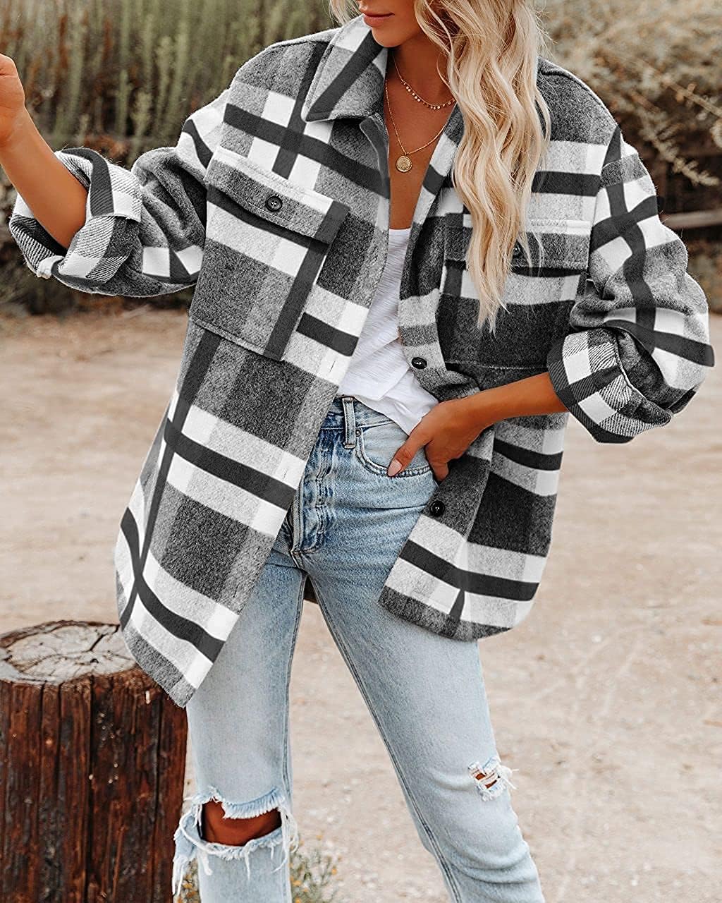 Izzie – Oversized Plaid Button-Up Shacket for Women