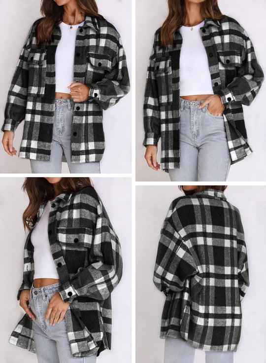 Izzie – Oversized Plaid Button-Up Shacket for Women