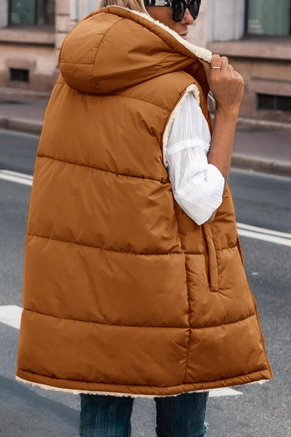 Kayleigh – Long Hooded Puffer Vest for Women