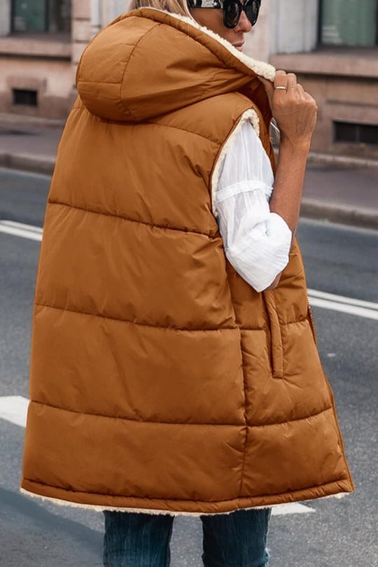 Kayleigh – Long Hooded Puffer Vest for Women