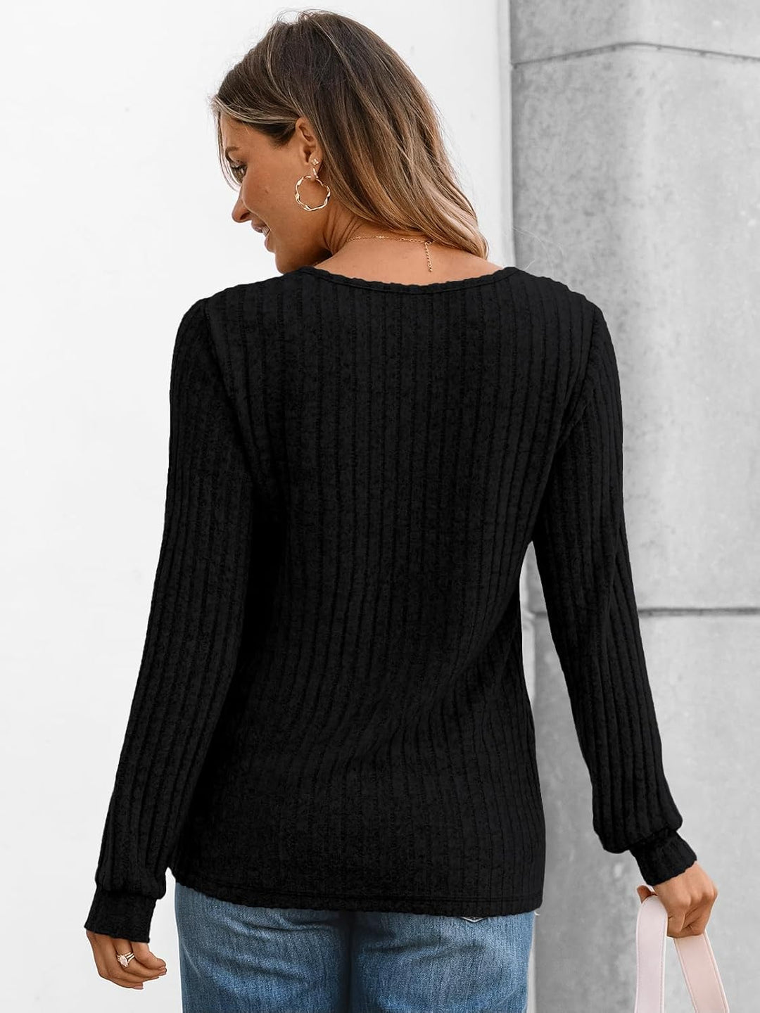 Janelle – Ribbed Knit Henley Long Sleeve Top for Women