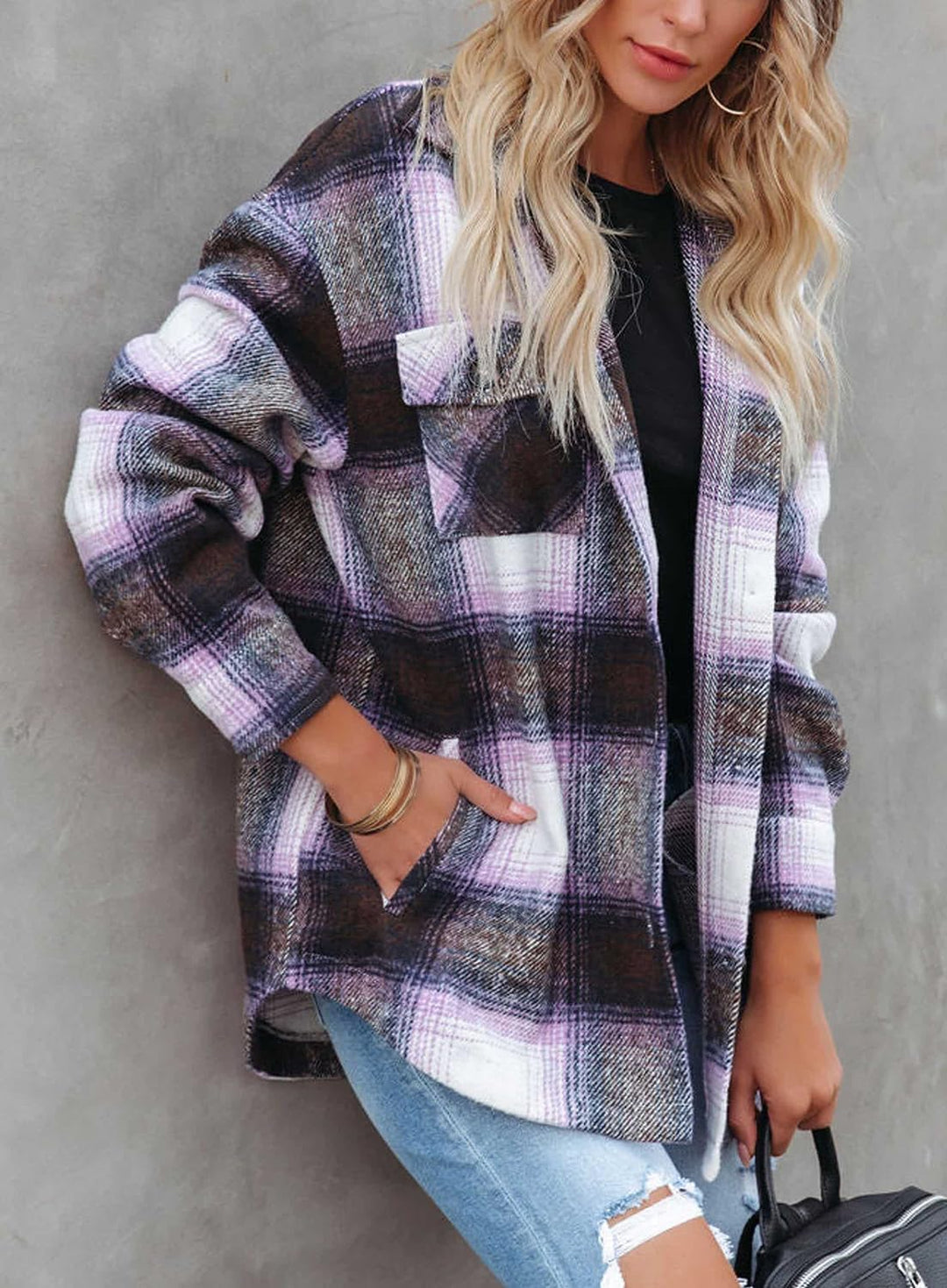 Izzie – Oversized Plaid Button-Up Shacket for Women