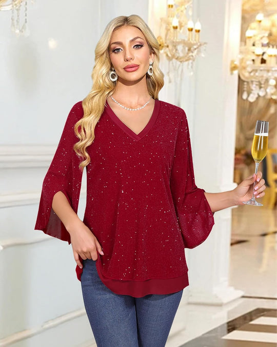 Justitia – Flowy 3/4 Sleeve Chiffon Blouse for Women