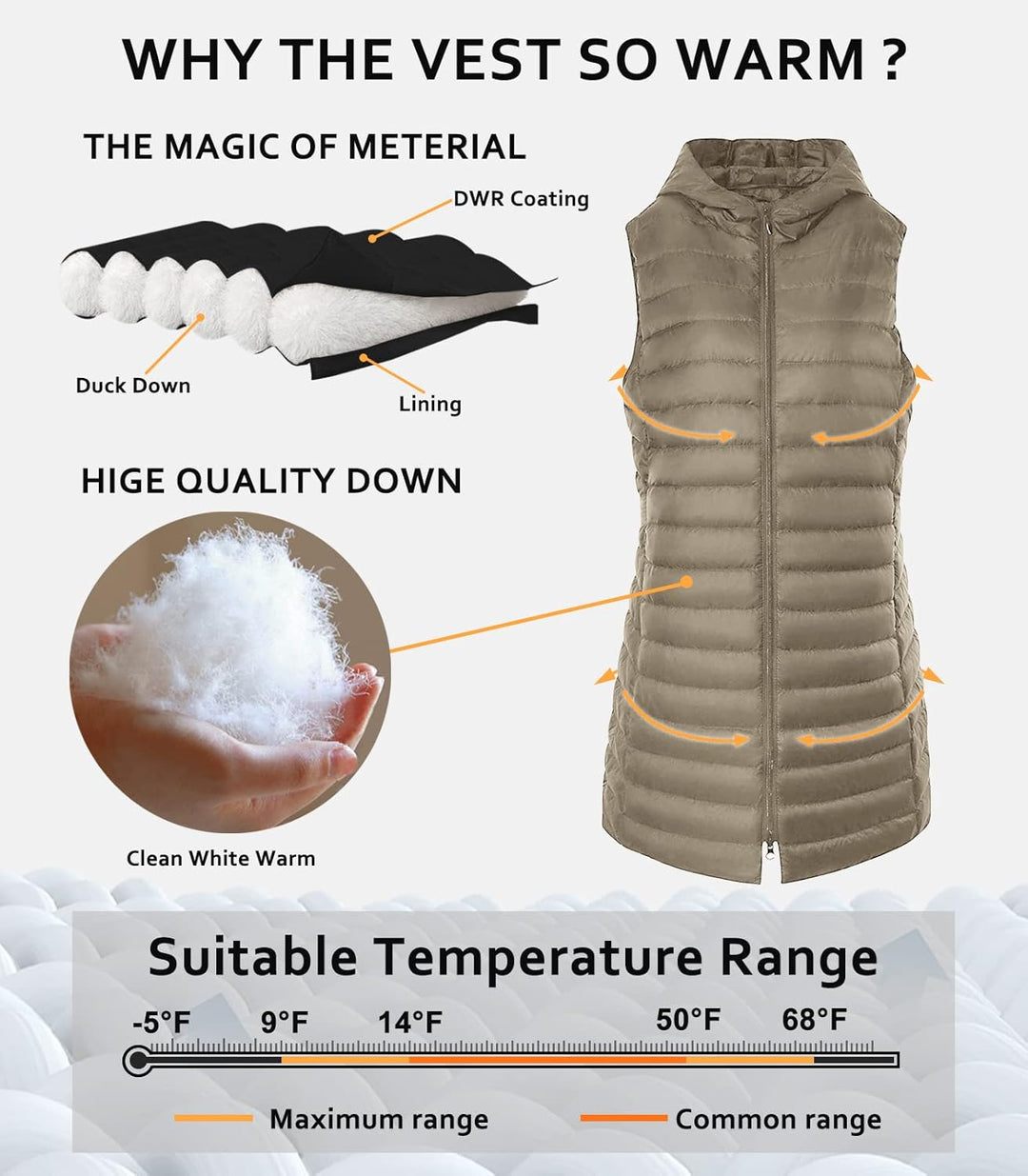 Jaimee – Long Hooded Down Puffer Vest for Women