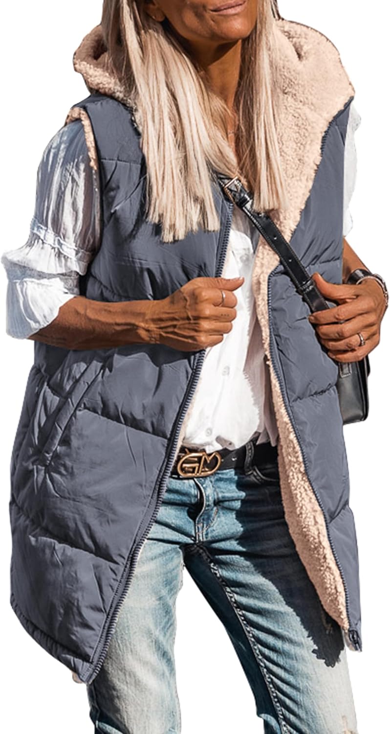 Kayleigh – Long Hooded Puffer Vest for Women