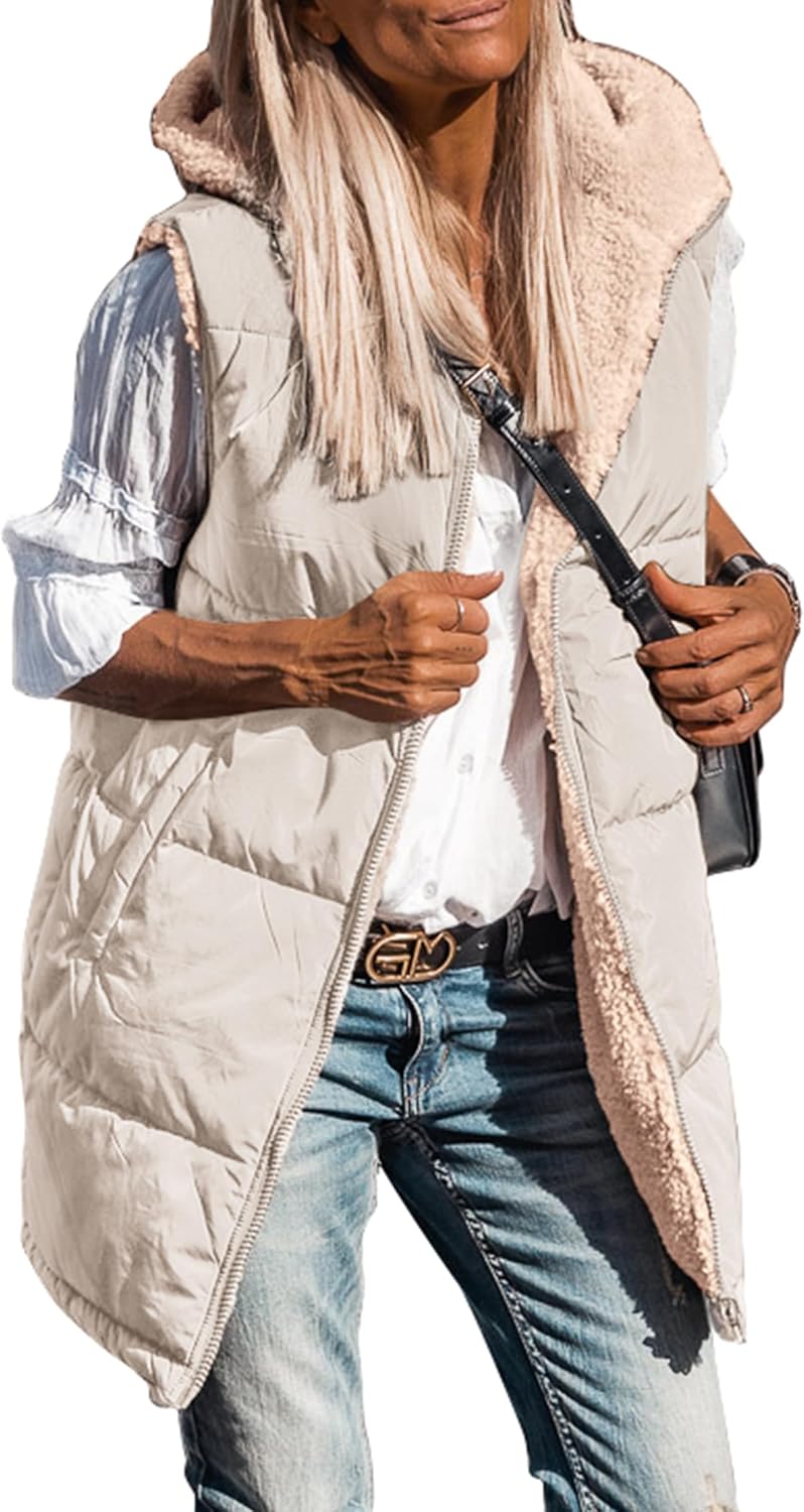 Kayleigh – Long Hooded Puffer Vest for Women