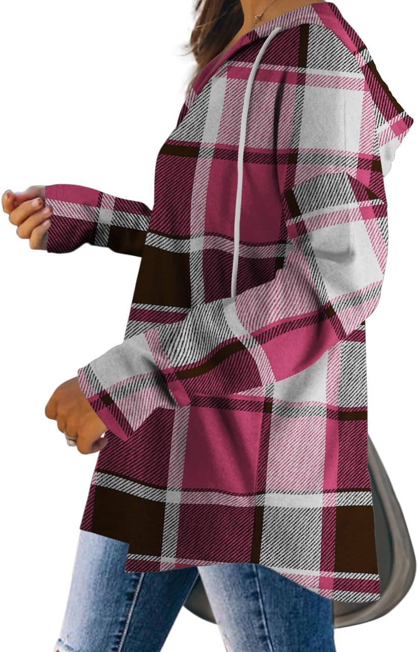Addie – Plaid Hoodie Long-Sleeve Top for Women
