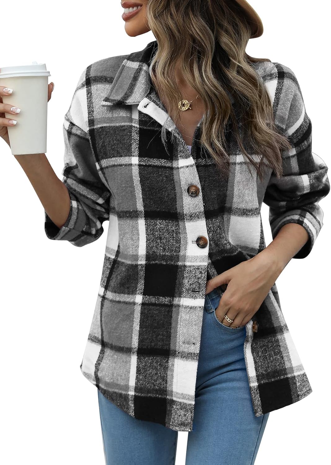 Izzie – Oversized Plaid Button-Up Shacket for Women