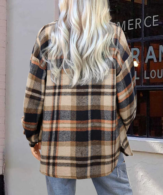 Izzie – Oversized Plaid Button-Up Shacket for Women
