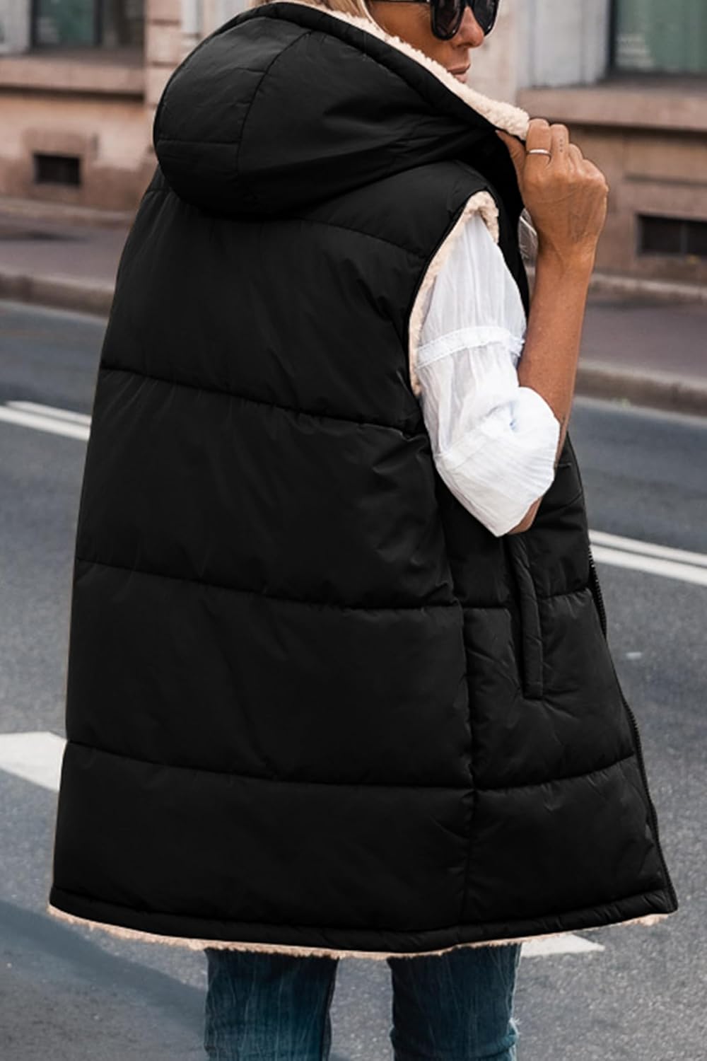 Kayleigh – Long Hooded Puffer Vest for Women