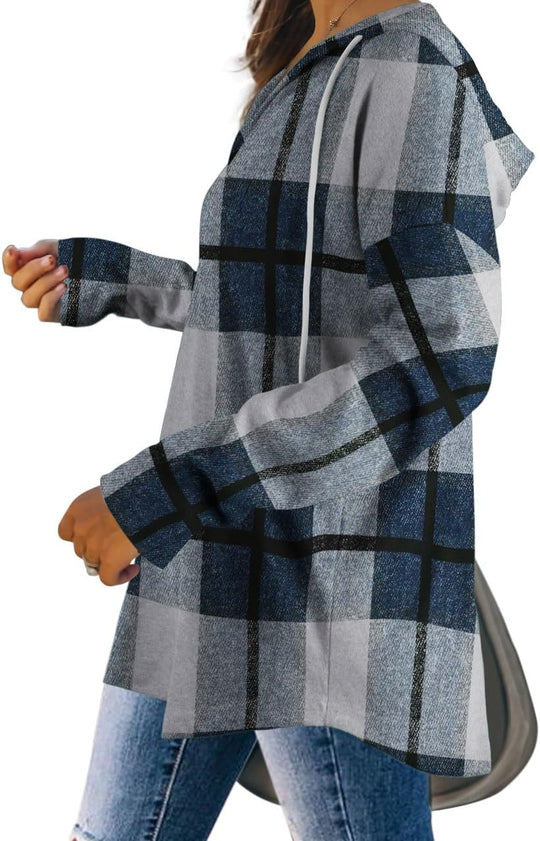 Addie – Plaid Hoodie Long-Sleeve Top for Women