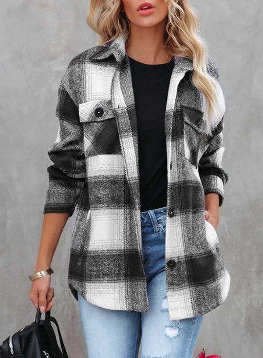 Izzie – Oversized Plaid Button-Up Shacket for Women