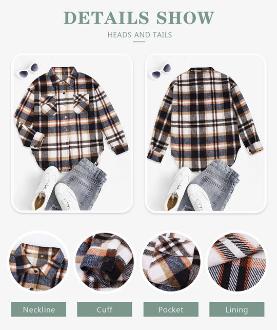 Izzie – Oversized Plaid Button-Up Shacket for Women
