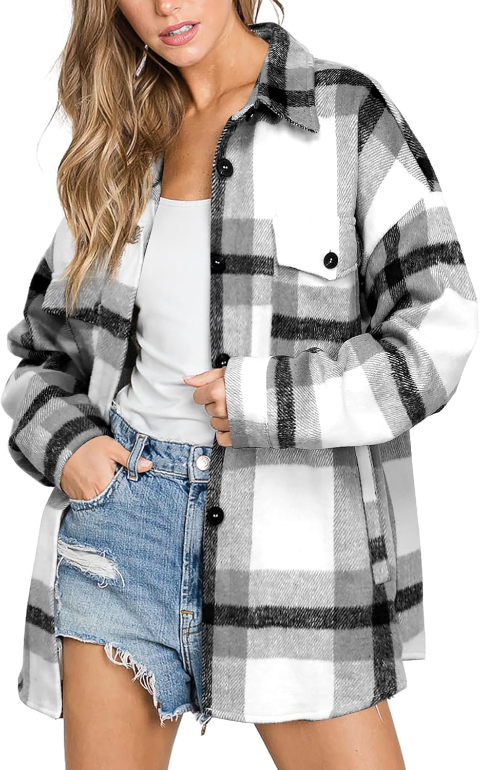 Izzie – Oversized Plaid Button-Up Shacket for Women
