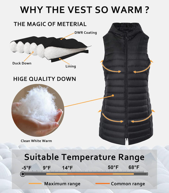 Jaimee – Long Hooded Down Puffer Vest for Women
