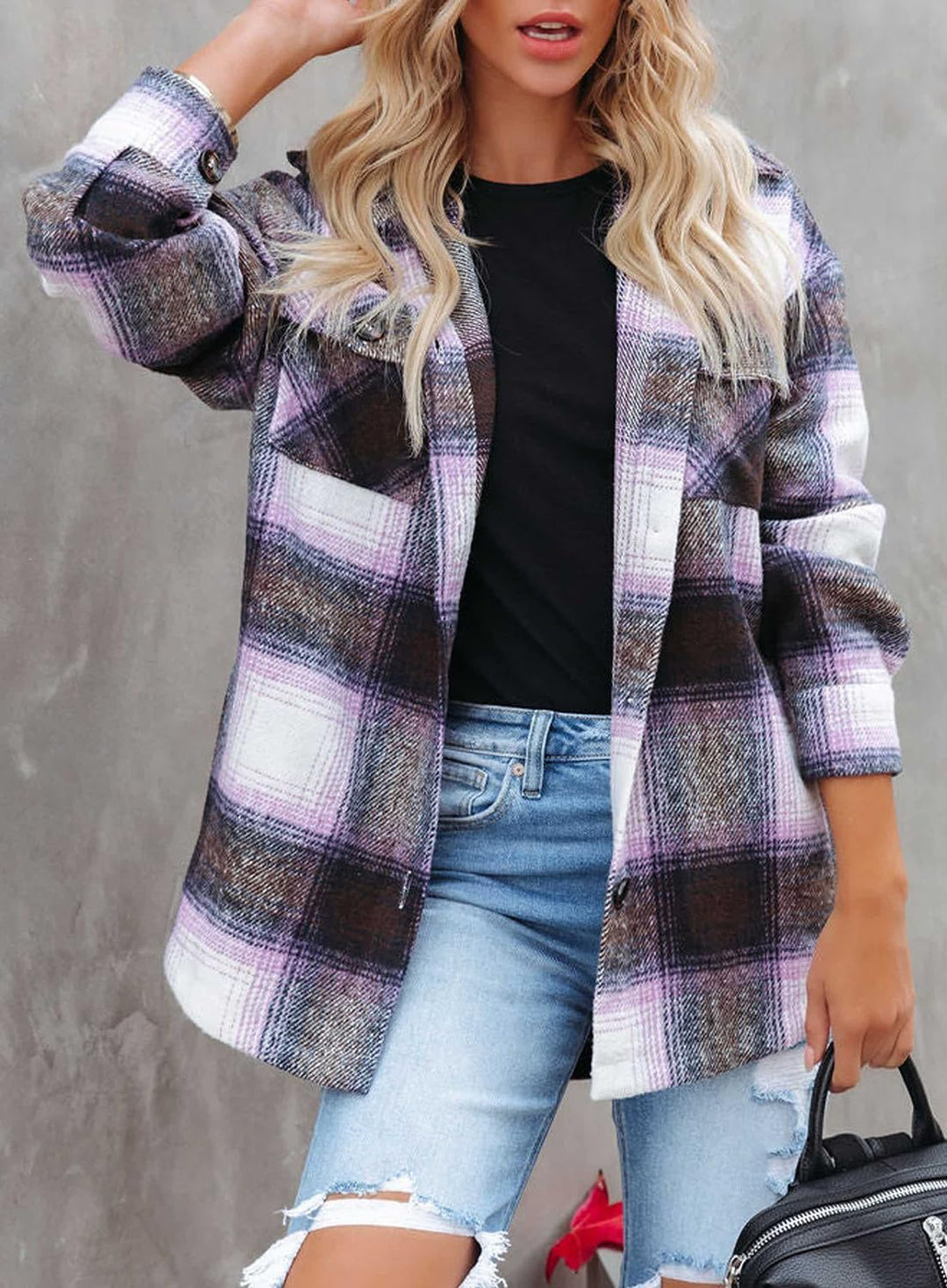 Izzie – Oversized Plaid Button-Up Shacket for Women