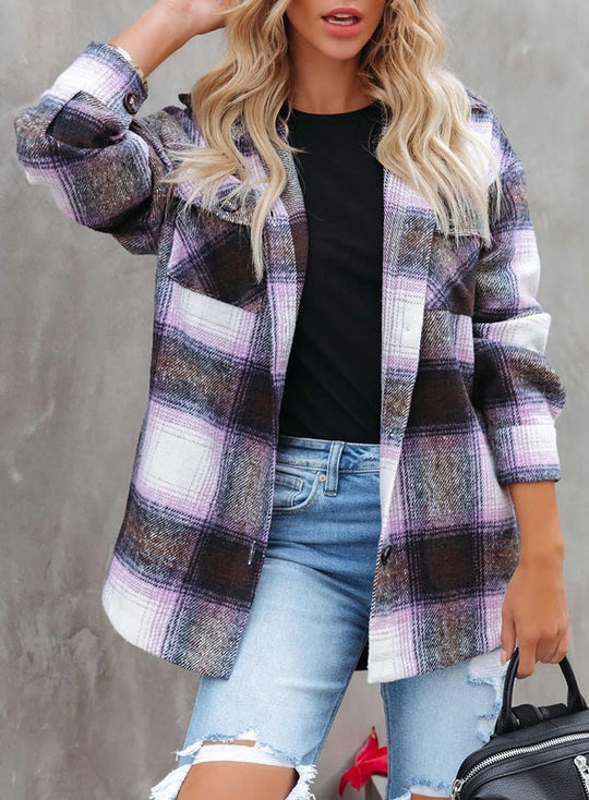 Izzie – Oversized Plaid Button-Up Shacket for Women