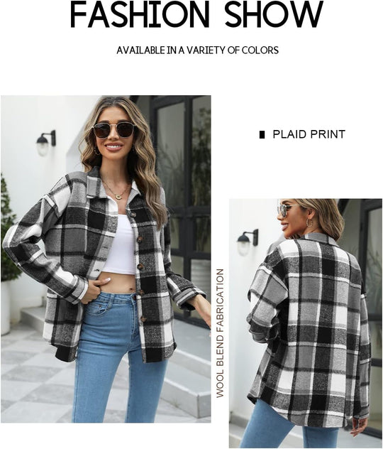 Izzie – Oversized Plaid Button-Up Shacket for Women