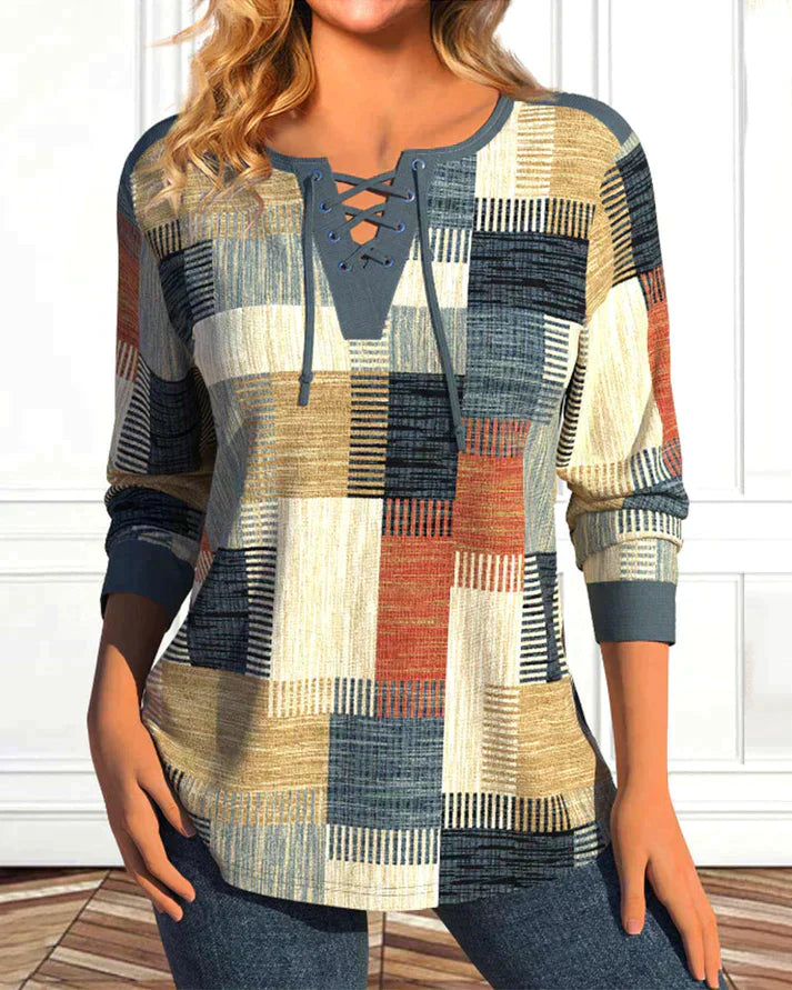Nahla – Geometric Patchwork Knit Top for Women