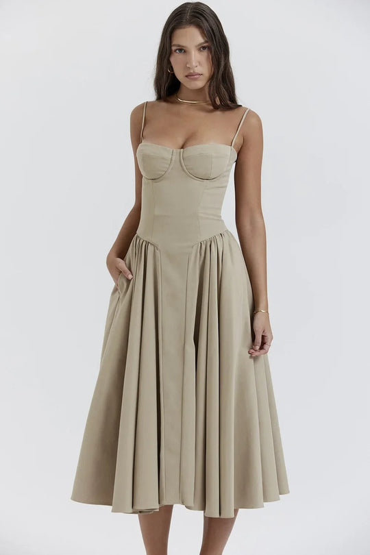 Serenah – Strapless Midi Dress with Sweetheart Bodice