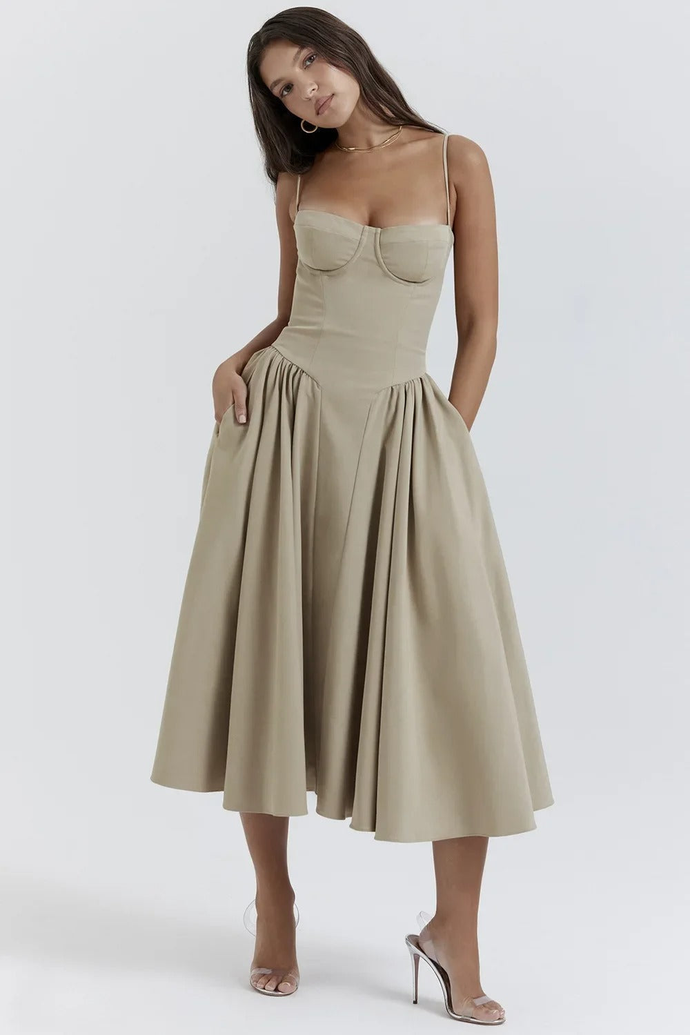 Serenah – Strapless Midi Dress with Sweetheart Bodice