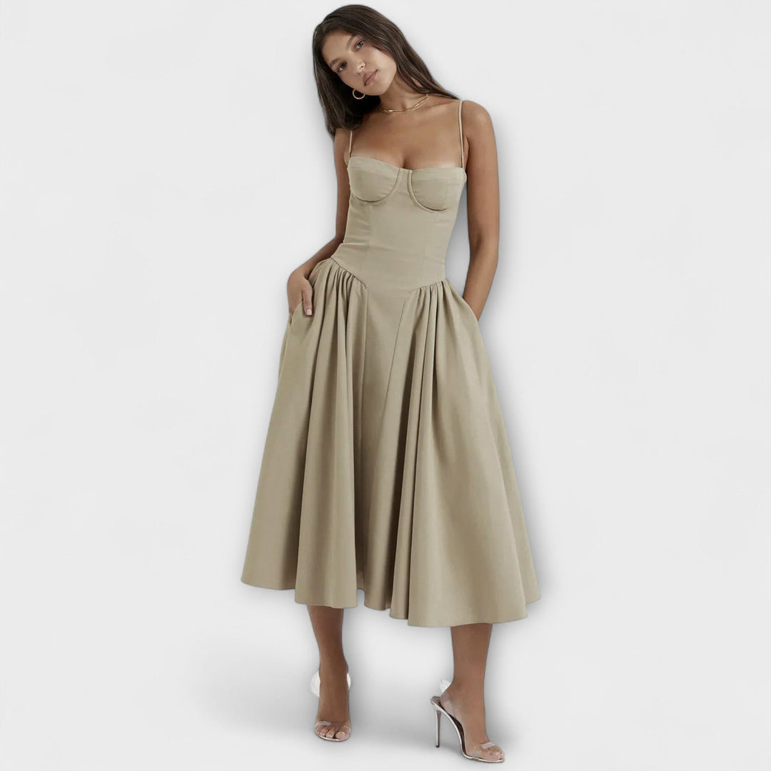 Ameline – Feminine Midi Dress with Waist Focus