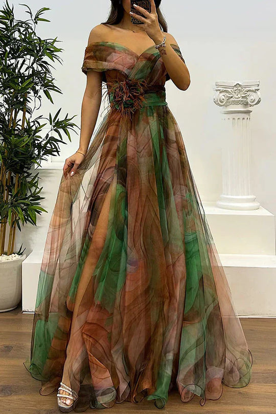 Blerta – Watercolor Dream Off-Shoulder Gown