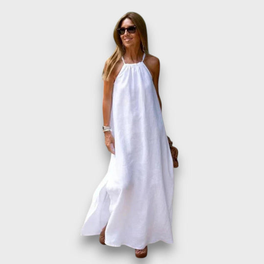 Elvya – Maxi Dress with Flowing Fall and Open Back