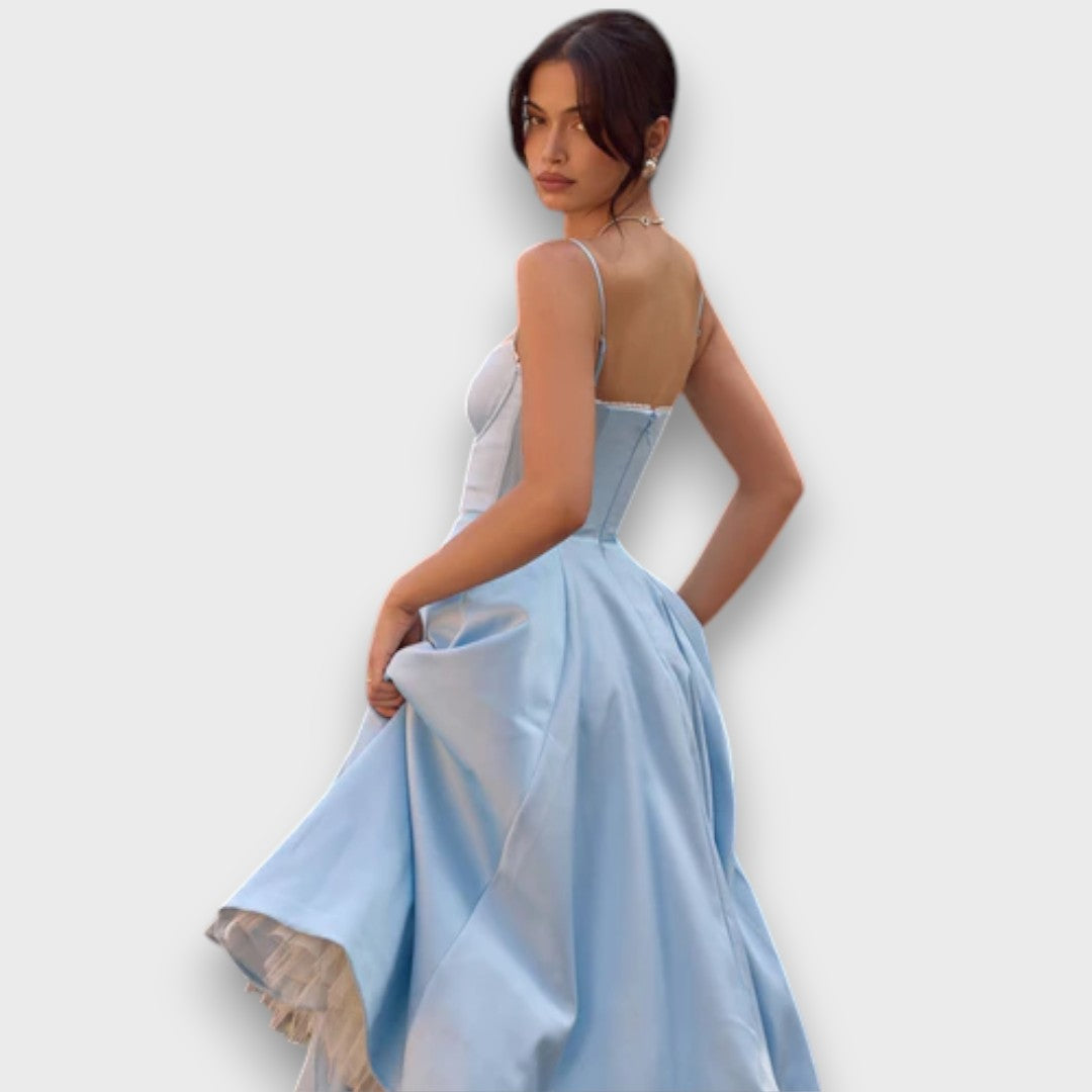 Viviana – Strap Dress with Flowing Satin Style Skirt