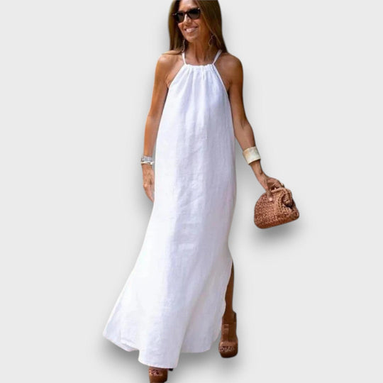Elvya – Maxi Dress with Flowing Fall and Open Back