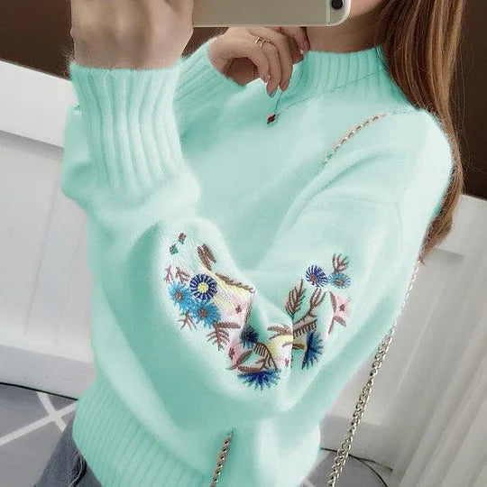 Roselyn – Embroidered Heart Patch Knit Sweater for Women