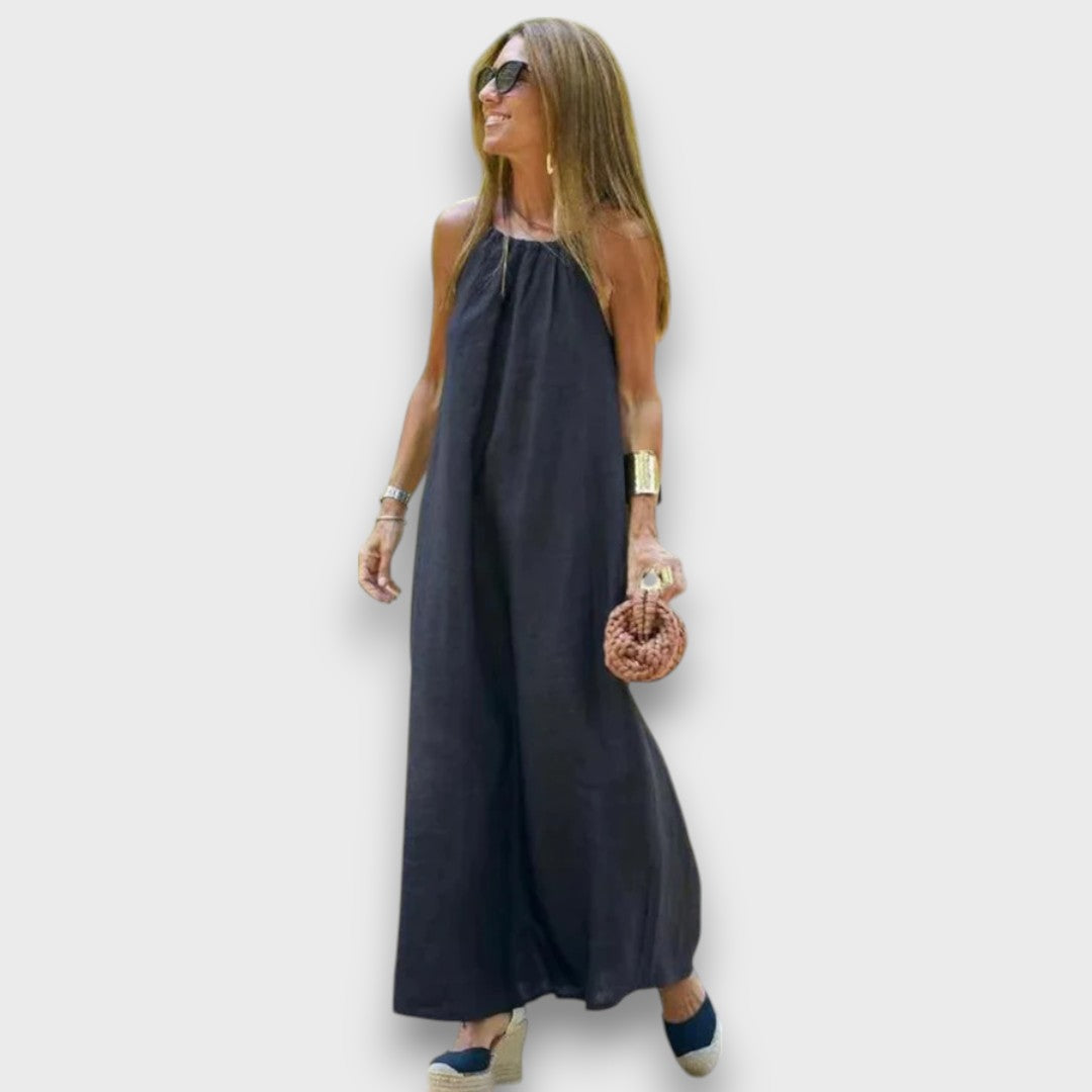 Elvya – Maxi Dress with Flowing Fall and Open Back