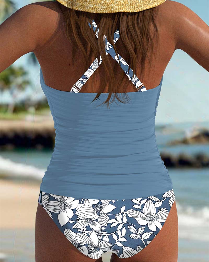 NataliyaPleated High-Neck Floral Swimsuit for Women