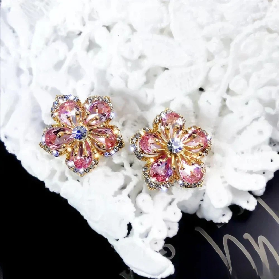 Lourna – Pink Blossom Crystal Stud Earrings