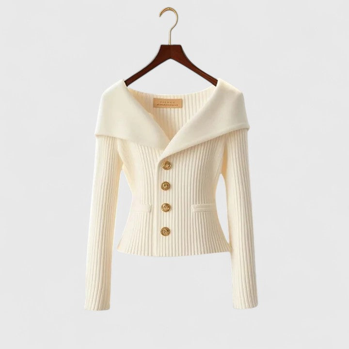 Bailee – Chic Off-Shoulder Buttoned Knit Top for Women