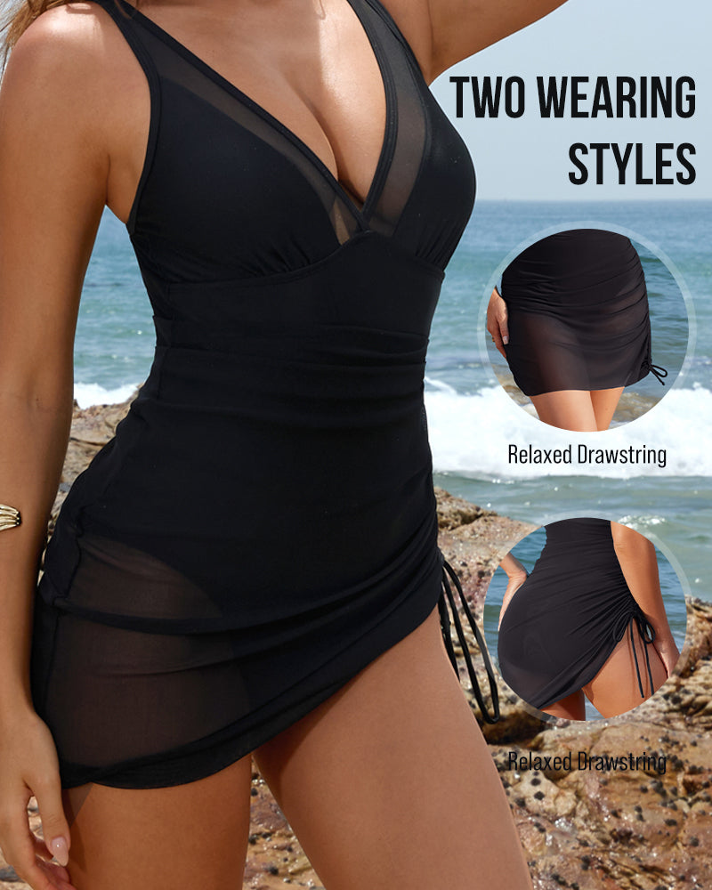 Nea – Adjustable Ruched One-Piece Swimsuit Dress