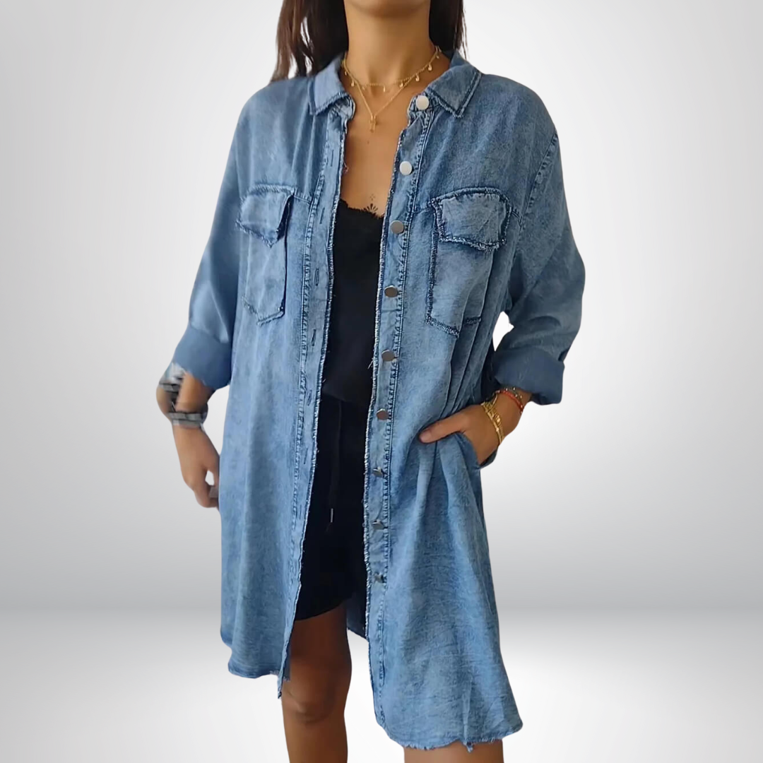 Calvessa – Longline Denim Shirt Jacket for Women