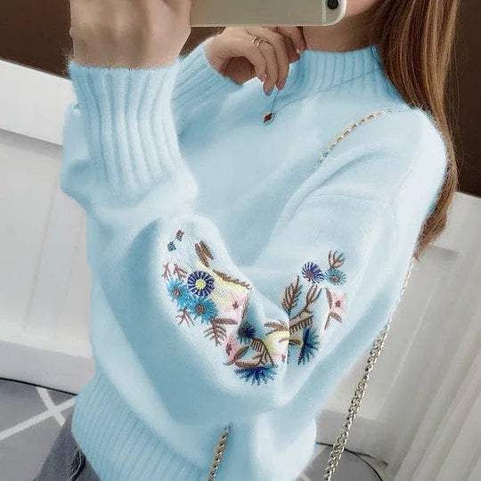 Roselyn – Embroidered Heart Patch Knit Sweater for Women