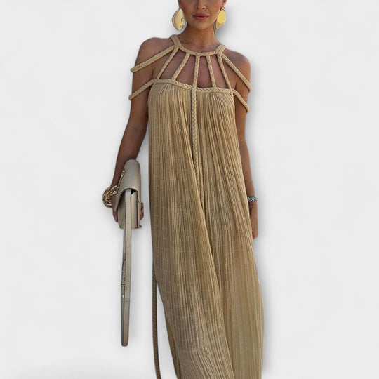 Brinaya – Maxi Dress Made of Linen Blend with Braided Neckline