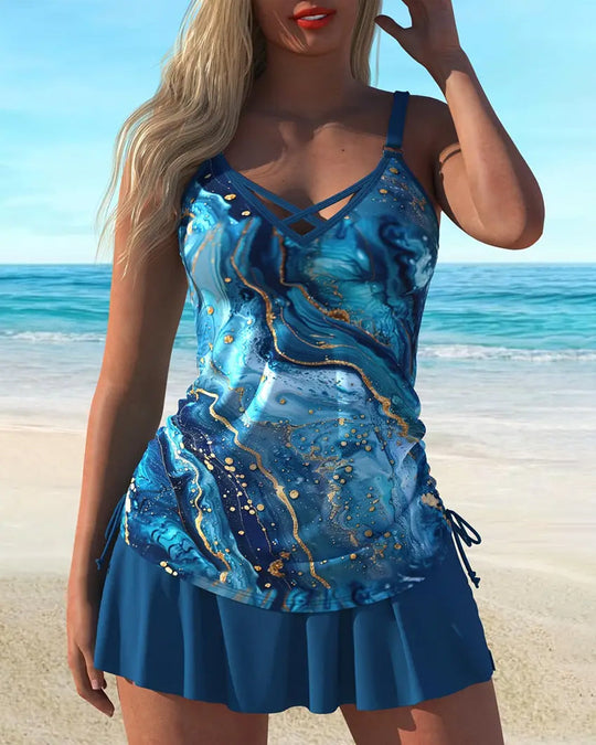 Aquelis – Ocean Marble Print Swimdress for Women